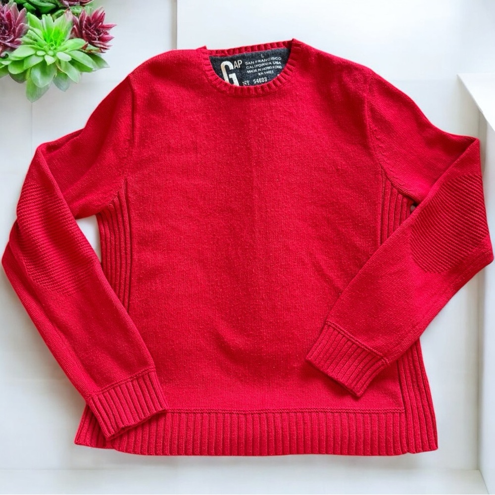 Vintage GAP Red Knit Crewneck Sweater Size L Made in Hong Kong